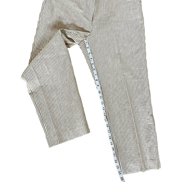 New Lafayette 148 Cotton Linen Textured Neutral Stripe Cropped Dress Pants 10 - Picture 7 of 10